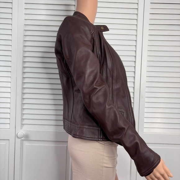 New BLACK RIVET Burgundy Leather Jacket Size Small - Picture 5 of 10